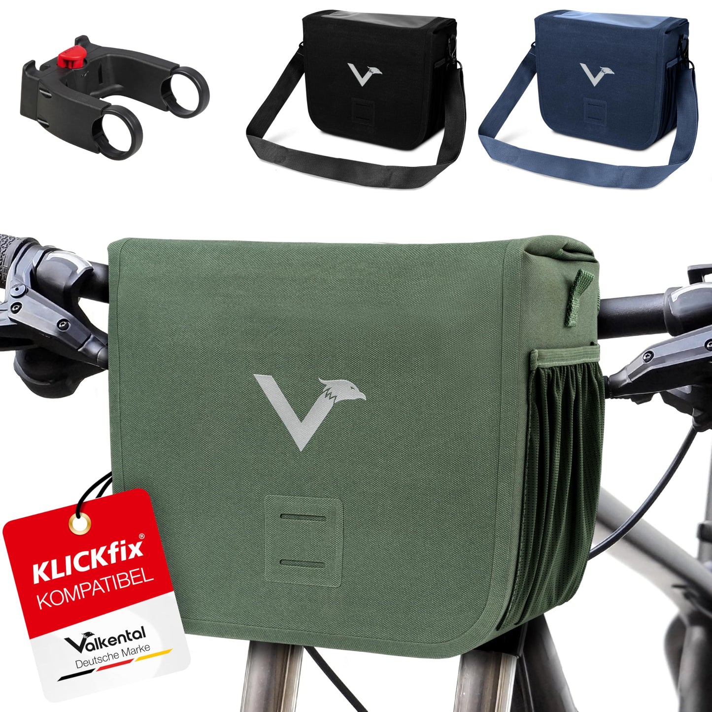 Valkental® x KLICKfix® - waterproof handlebar bag | 7L volume | Sturdy bike handlebar bag with magnetic closure | Includes phone pocket | Bike handlebar bag | E-bike handlebar bag | Compatible with KLICKfix