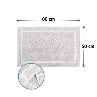 Comfortec Bath Mat Set 2 Piece, Terry Cloth Bath Mat, Washable Shower Mat & Bathroom Rug, 800 g/m² & 100% Cotton, Absorbent & Quick Drying, 50 x 80 cm, White/Light Blue