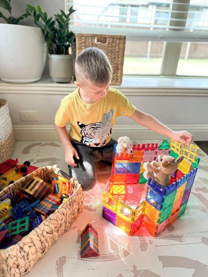 100 Magnetic Tiles STEM Building Toys with 2 cars, Sensory Magnetic Building Blocks for toddlers and kids, Preschool Montessori Toy Gifts for 3+ years old boys and girls.