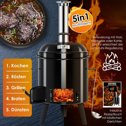 KESSER® Goulash Kettle Goulash Cannon | Dutch oven with grill function Oven Grill Kettle Grill + Chicken roaster 8L pan Goulash pot 17 liters enameled with lid for outdoor kitchen field kitchen