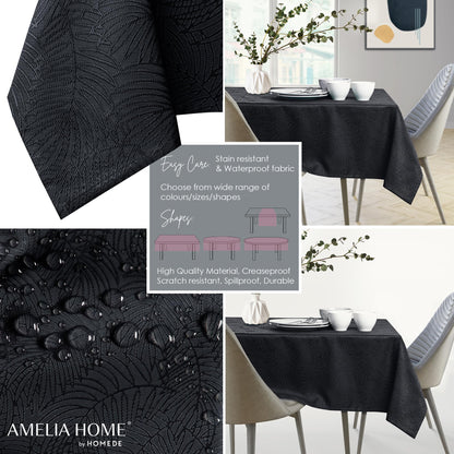 AmeliaHome tablecloth 140x300 cm Tablecloth Tablecloth Stain protection Lotus effect Washable Water repellent Ornament Gaia Black