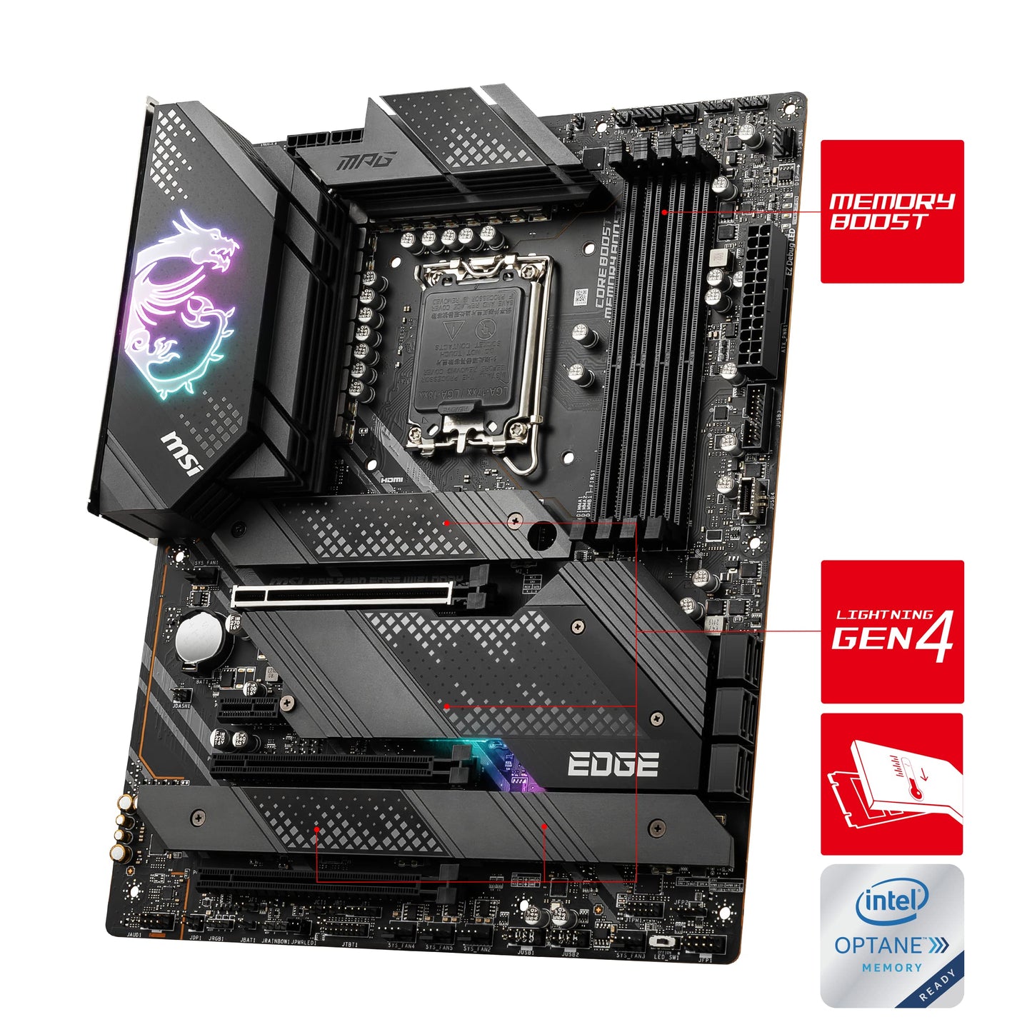 MSI MPG Z690 EDGE WIFI DDR4 Gaming motherboard ATX, supports Intel Core 12th Gen processors, LGA 170, Direct 16 Phase VRM 75A, Memory Boost 5200MHz/OC, 1 x PCIe 5.0 x16, 4 x M.2 Gen4, Wi-Fi 6.