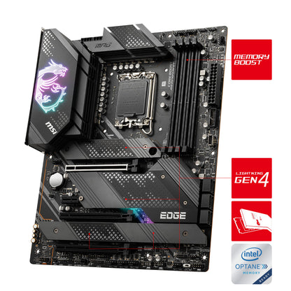 MSI MPG Z690 EDGE WIFI DDR4 Gaming motherboard ATX, supports Intel Core 12th Gen processors, LGA 170, Direct 16 Phase VRM 75A, Memory Boost 5200MHz/OC, 1 x PCIe 5.0 x16, 4 x M.2 Gen4, Wi-Fi 6.