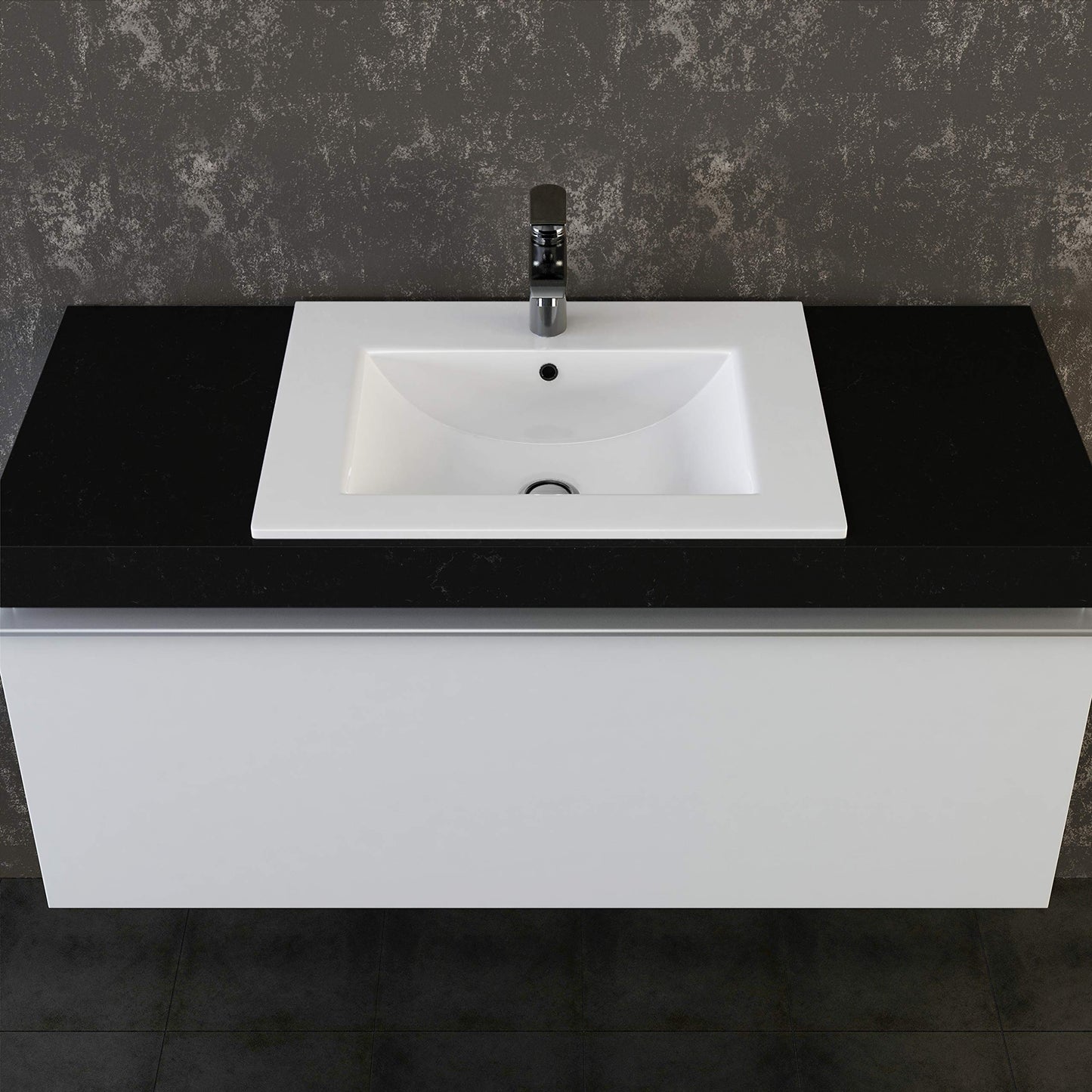 VILSTEIN® Ceramic Washbasin Square [60CM] - Countertop & Inset Washbasin for Bathroom & Guest WC - Inset Washbasin for Bathrooms - Washbasin Insert - Hand Washbasin for Vanity - Bathroom Sink