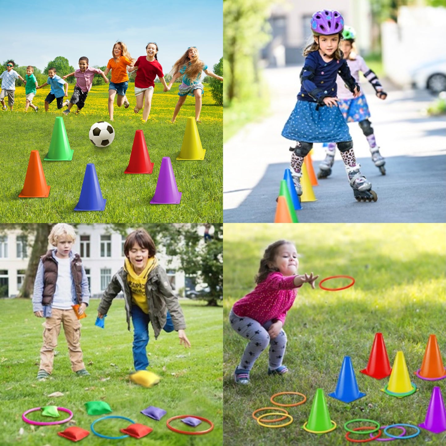 Eocolz Outdoor Games for Kids Cones Kids Cornhole Game Outdoor Ring Toss Games, Garden Toys Kids 3 in 1 Toss Game Carnival Game Set Plastic Cones Bean Bags for Kids Birthday Party