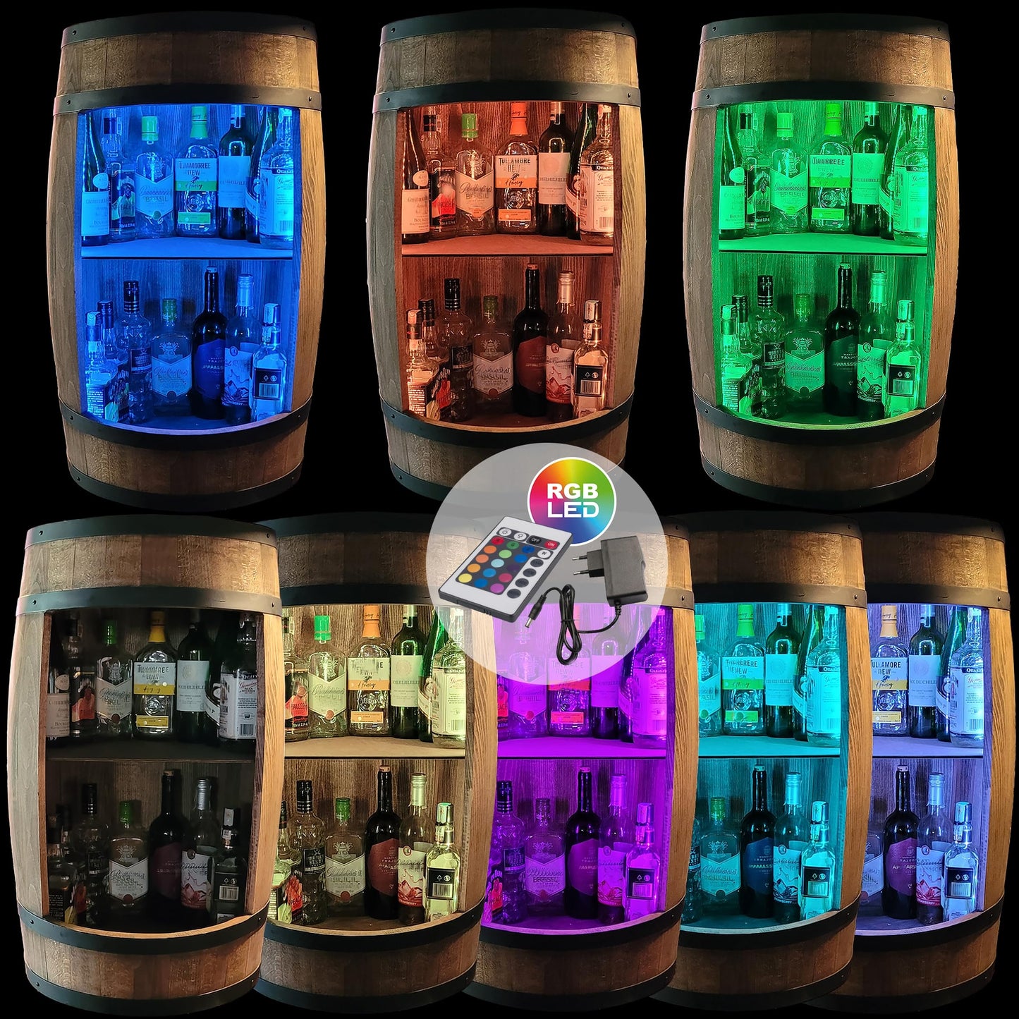 weeco wine barrel as wine rack - wine cabinet bar cabinet LED RGB lights, bar table made of wooden barrel, wine rack bottle holder decoration keg/ home bar chest of drawers wooden barrel for living room