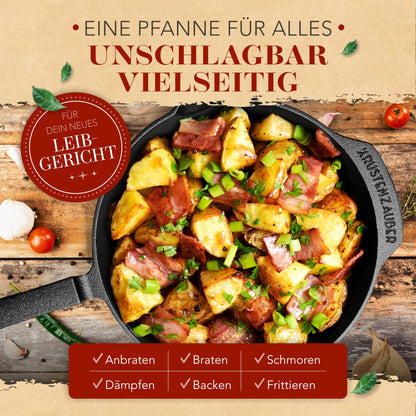 CRUST MAGIC 16+20+24cm cast iron pans induction - Pre-seasoned cast iron pans - Ideal grill pan for induction, iron pan, cast iron pan, frying pan, cast iron skillet pan.