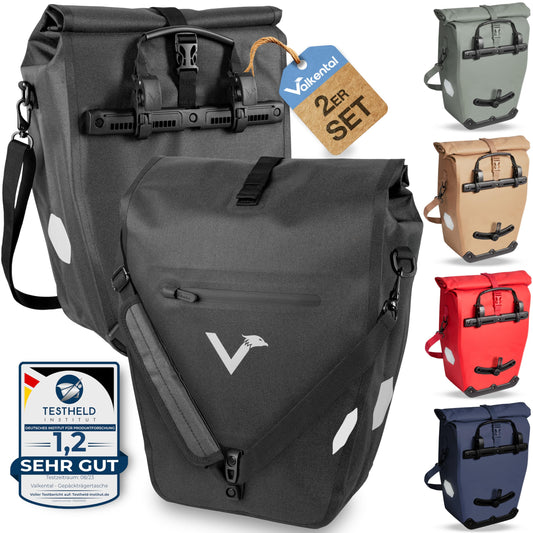 Valkental® Large & Waterproof Rear Bike Rack Bag [28L] Lockable Attachment [PVC free] Bike Bag with Large Reflectors - Includes Shoulder Strap & Inner Compartments - Tested Quality
