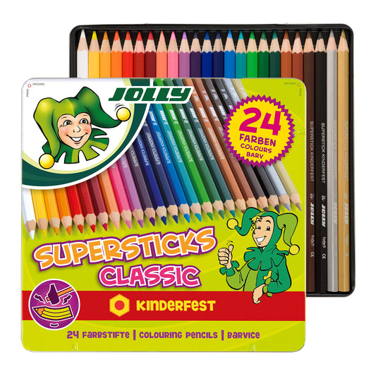 JOLLY Supersticks colored pencils Children's party | Break-resistant & non-toxic colored pencils | Made in Austria | 24 pencils