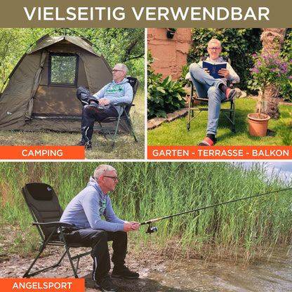 Q-Tac fishing chair 150 kg [Sturdy, comfortable & durable] Carp chair foldable with Adjustable backrest & extra-large mud feet - Fishing chair with highest seating comfort, Angler chair, Camping chair