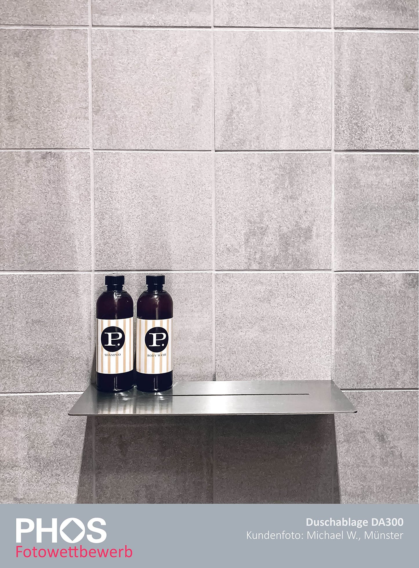 Shower caddy, 30 cm wide, stainless steel, rustproof, secure screw mounting, shower basket, bathroom shelf - PHOS Design