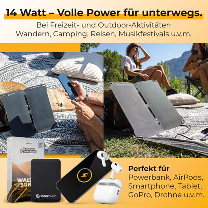 Sunnybag® SUNBOOSTER 14 Solar Panel [Foldable & Efficient!] - Solar Charger (Waterproof & Robust) - Solar Panel with 2X USB for Hiking, Camping & Outdoor - perfect for Phone & Powerbank (14W Power)