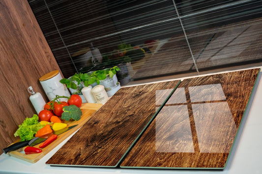 2x30x52cm - Stove cover, stove cover for glass ceramic cooktops, tempered glass, 60x52cm, multicolored, cutting board