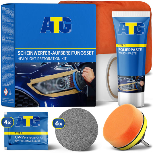 ATG® Headlight Restoration Kit - Universal Car Headlight Polish Kit for dull & cloudy plastic headlights - Quick & easy headlight restoration - Headlight Repair Kit