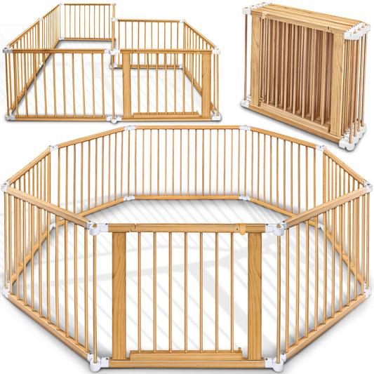 KIDUKU® 7.2 meters baby playpen XXL foldable incl. door | playpen with double locking | safety gate for children incl. 8 elements | playpen shapeable as needed