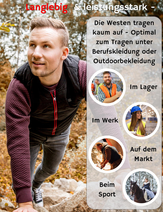 NorthHeat Premium heated vest, size L | Heated vest for men and women | Clothing with 5 heated zones up to 55°C | Heated vest WITH BATTERY (Powerbank)