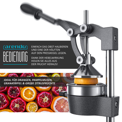 Arendo - Juice Press - Manual Juicer Stainless Steel - Mechanical Juicer - Orange Press Citrus Press Manual with Lever - for Oranges Grapefruits Citrus Fruits - solid construction