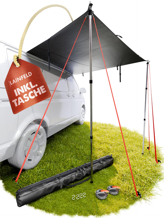 LAINFELD awning for car | 2.2 x 2.5 m sunshade with 3 x keder and 2 x telescopic pole | sunshade camping bus awning car camper keder