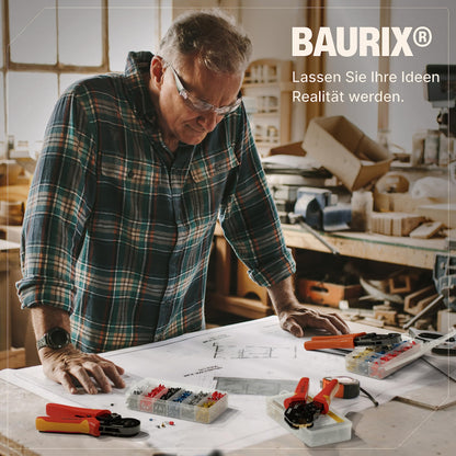 BAURIX® Crimping Tool Set with 1800 Cord End Ferrules Set I Self-adjusting Cord End Ferrule Tool [For 0.25-10mm²] I Crimping Tool, Crimping Pliers, Crimp Tool, Press Tool - Model: PERSEUS (4-Sided)