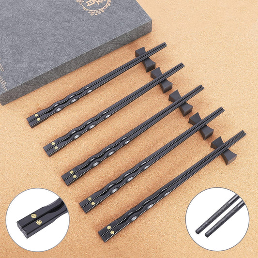 Youda Chopsticks Reusable Chinese Japanese Alloy Chopsticks with Holder, Dishwasher Safe, Premium Quality Chopsticks Gift Set (5 Pairs)