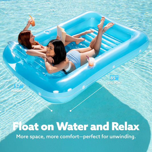 Sloosh 85" x 57" / 2.1 x 1.4m Inflatable Sun Pool Tanning Pool, Air Mattress Pool, Sunbathing with Removable Pillow, Water Pool for Adults, Summer Fun, Water Party - Blue