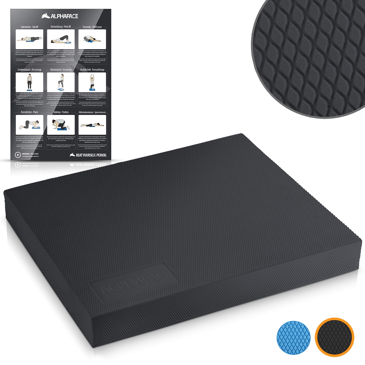 ALPHAPACE Balance Pad 40x33x6cm in black incl. free exercise poster - Innovative balance cushion for optimal full-body workout - To improve coordination, balance & strength.