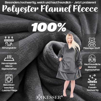 KESSER® Hoodie Blanket Snuggle Blanket with Sleeves Blanket Pullover Versatile Wearable Blanket for Women & Men, Sweatshirt Cozy Fleece Adult Soft Sleeve Blanket Oversize Anthracite