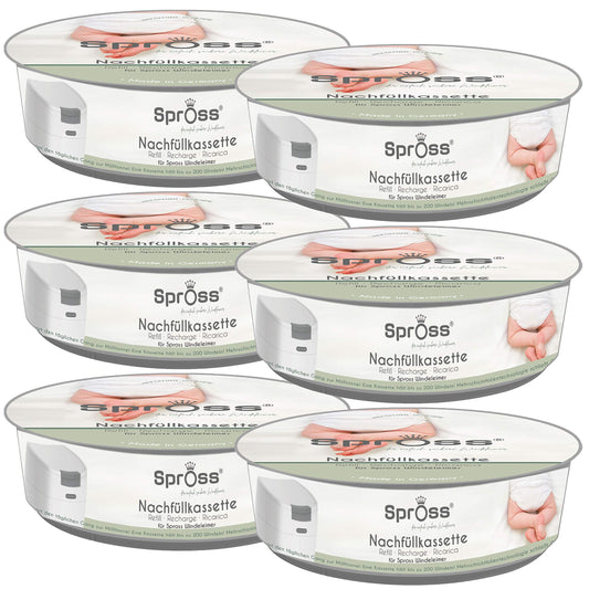 Refill cassettes for Spross diaper pail - 6 pieces - Protects against unpleasant odors.