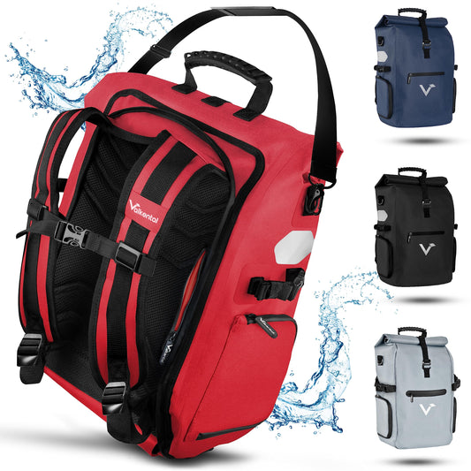 Valkental® - 3in1 Bike Bag Pro - The Original - High-quality Nylon - 23L Capacity - Can be used as a luggage rack bag, backpack & shoulder bag - 100% Waterproof - Bike bag for luggage rack