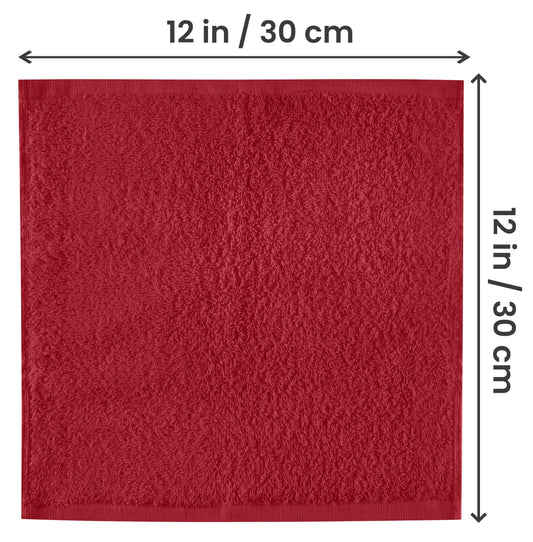 Utopia Towels - 24 Pack Washcloths, 30x30 cm with hanging loops, absorbent towels for wiping and cleansing the face made of 100% cotton (Red)