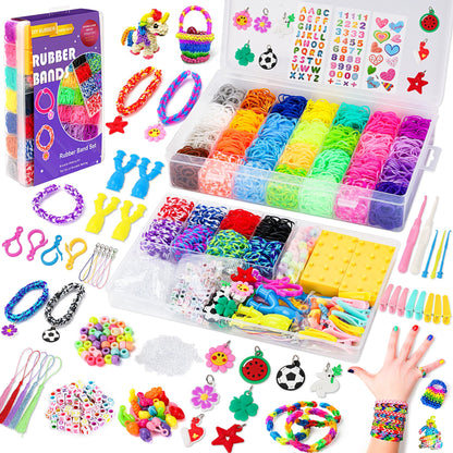 10000+ loom bands set, 2 layer colorful rubber bands kit for bracelets, DIY elastic loom bands kids bracelet making with beads hook charms storage box for beginner boys girls gift