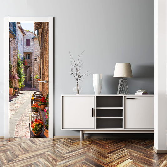Wall mural24 Door wallpaper Alley, Mediterranean, Italy, Sun 70 x 200cm (W x H) - Decorative film self-adhesive sticker for doors, door foil, sticker, M1334