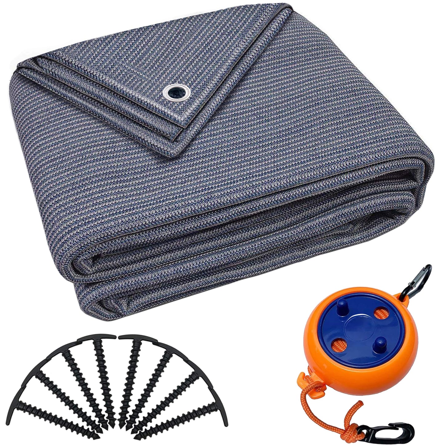 Valuents] Awning Carpet - blue/grey - 300x500cm - Camping Rug Outdoor - Tent Carpet Caravan/Camper including carrying bag + clothesline & 8X T-pegs
