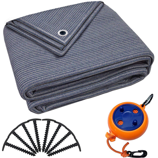 Valuents] Awning Carpet - blue/grey - 300x500cm - Camping Rug Outdoor - Tent Carpet Caravan/Camper including carrying bag + clothesline & 8X T-pegs