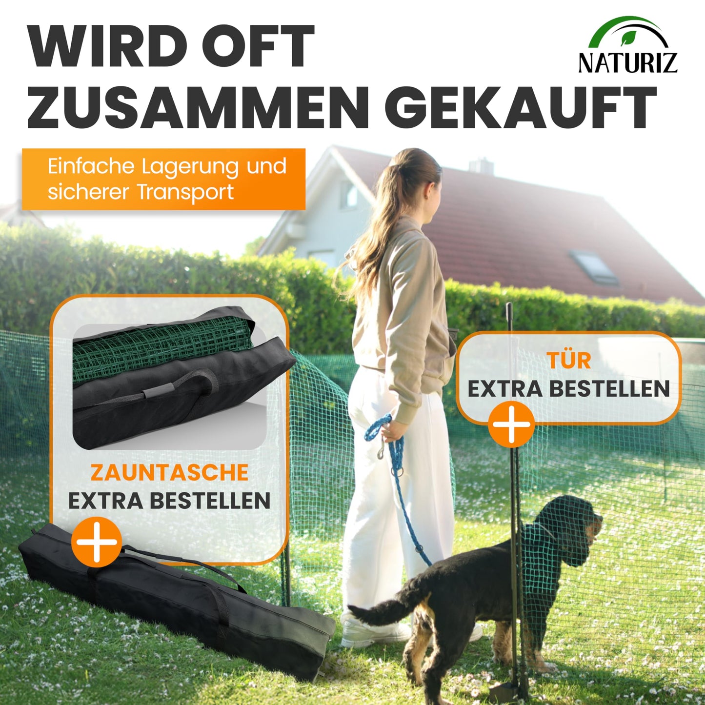 NATURIZ® Mobile Dog Fence & Pasture Fence 20m - Camping Fence for Dogs without Electricity, Boundary Fence, Garden Fence, Chicken Fence extremely stable, 90cm high (20m)