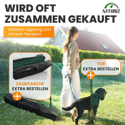 NATURIZ® Mobile Dog Fence & Pasture Fence 20m - Camping Fence for Dogs without Electricity, Boundary Fence, Garden Fence, Chicken Fence extremely stable, 90cm high (20m)