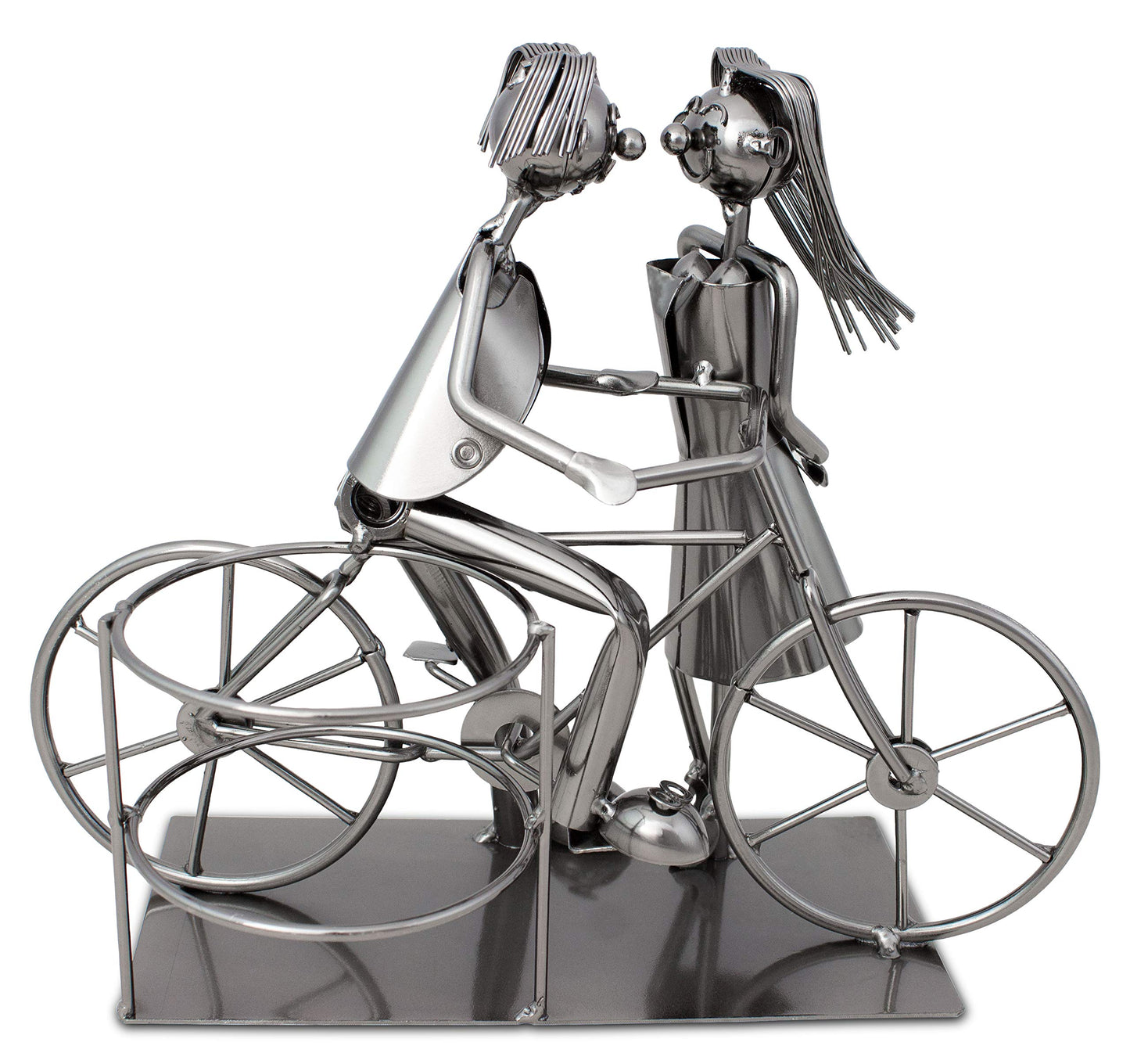 BRUBAKER wine bottle holder pair with bicycle decorations, metal bottle stand with greeting card for wine gift.
