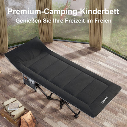 ATORPOK SHOP Camping bed foldable, extra wide foldable cot for outdoor garden indoor (black)