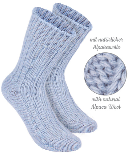 BRUBAKER 4 Pairs of Alpaca Socks with Alpaca Wool - Winter Sock Set for Women and Men - Blue Gray Beige - Size 35-38