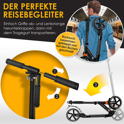 KESSER® City Scooter Scooter 205mm Wheels PU Big Wheel - Pro-S Kick Scooter with Dual Suspension, Foldable City Scooter and Adjustable Height, Includes Strap, Roller Kick Scooter for Adults and Children