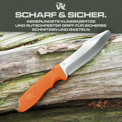 Wolfgang's W-KIDS - Carving knife for children with sweet children's knife license - Outdoor children's knife set with sheath and fire steel - THE children's carving knife for their first big adventure