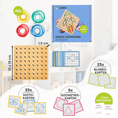 CUBIDI® Creative Montessori Toy Geoboard for Countless Exciting Shapes - Fine Motor and Educational Toy - Geoboard Toy for Boys and Girls 5 Years and Up