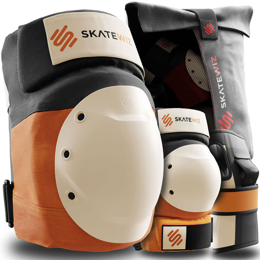 SKATEWIZ Inline Skate Guards Adult - Adult Inline Skate Guards - Knee Elbow Pads - Skate Protectors Protective Gear - Guards Women Men - SHIELD Size M/L Sunrise Orange