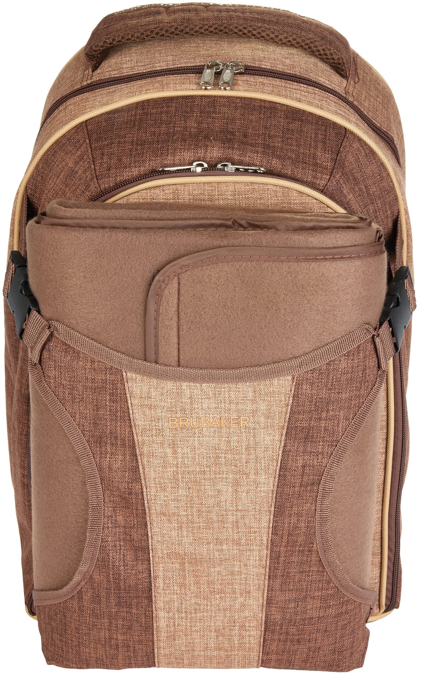 BRUBAKER picnic backpack for 4 persons brown 28.5 × 42.5 x 19 cm - incl. cooler compartment + fleece picnic blanket with waterproof underside
