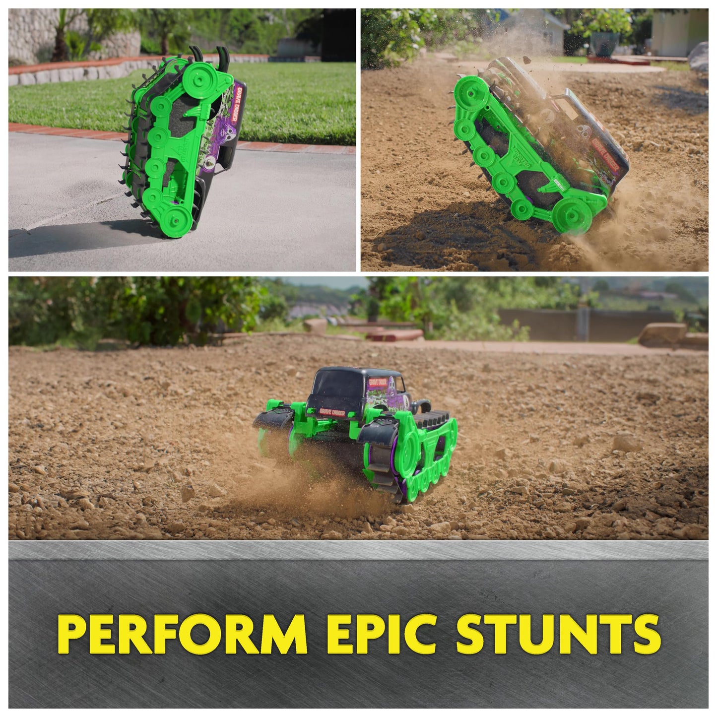 Monster Jam Official Grave Digger Trax All-Terrain Remote Control Outdoor Vehicle, Scale 1:15, Toy for boys and girls ages 4 and up.