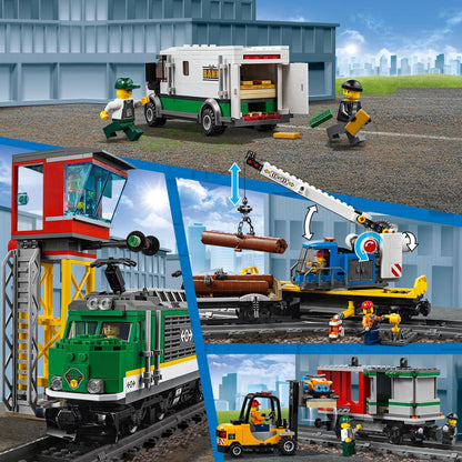 LEGO City Trains Cargo Train - Train toy, forklift, 32 track pieces, signal lights & 6 minifigures - Locomotive playset for kids - Creative gift for boys & girls aged 6+ - 60198