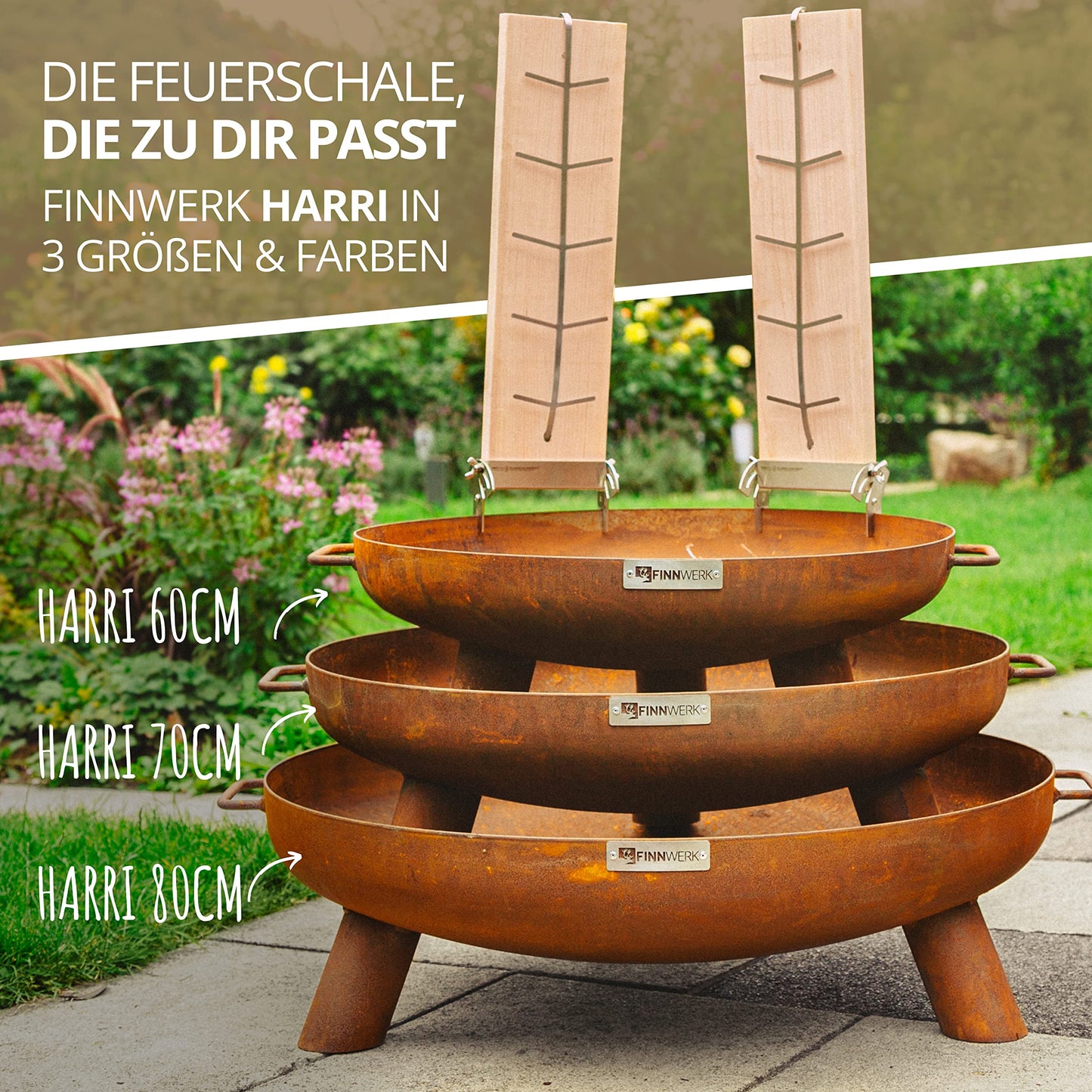 Finnwerk HARRI Fire Pit in Rust Optic 80 cm - Exclusive steel with elegant rust patina - Fire pit for the garden - Decorative and rustic - Fire pit cover available separately.