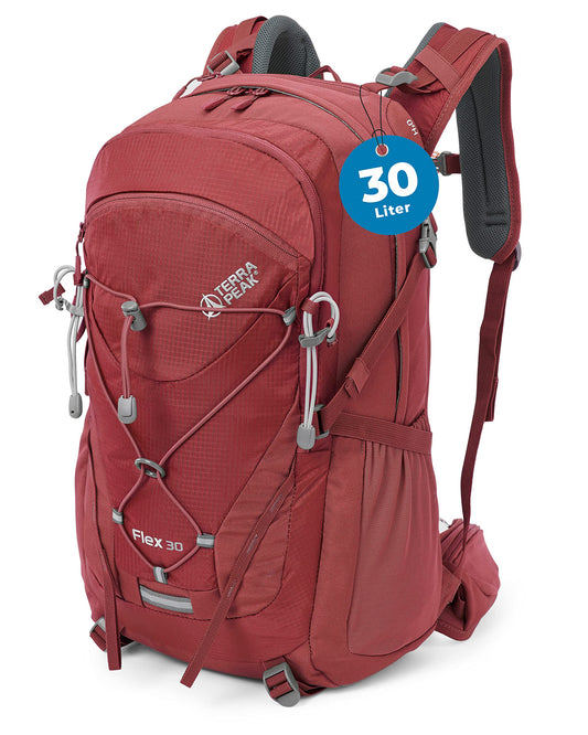 Terra Peak Hiking Backpack 30L Flex 30 Men Women red - Outdoor daypack for hiking - Lightweight waterproof daypack for sports activities - Ergonomic backpack with removable hip belt Adults