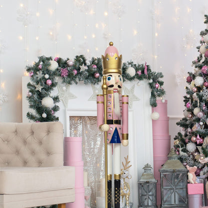 AI Store 120 cm Christmas Nutcracker Life-size Large XXL Wooden Nutcracker Figure Christmas Decoration (Pink King)