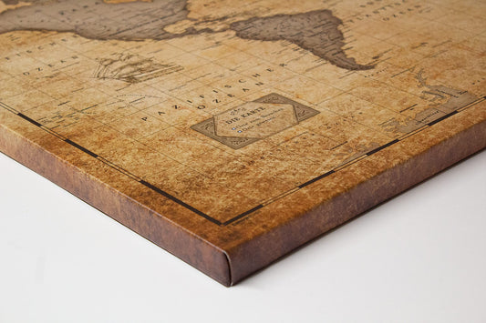Canvas world map with cork pinboard for pinning travel destinations - wall decor for any room - high quality canvas pictures with World Map in various sizes (90x60 cm, design 1)